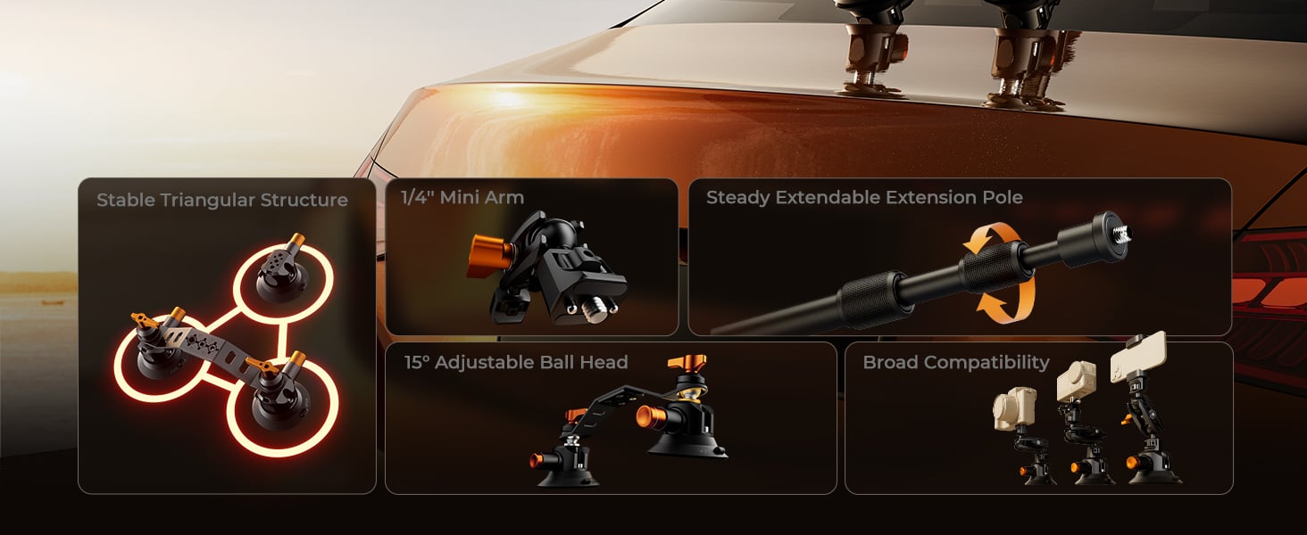 3 in 1 Suction Cup Mount Kit + Extension Pole (2)