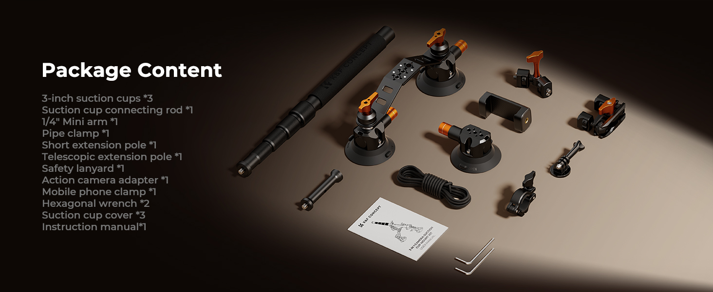 3 in 1 Suction Cup Mount Kit + Extension Pole