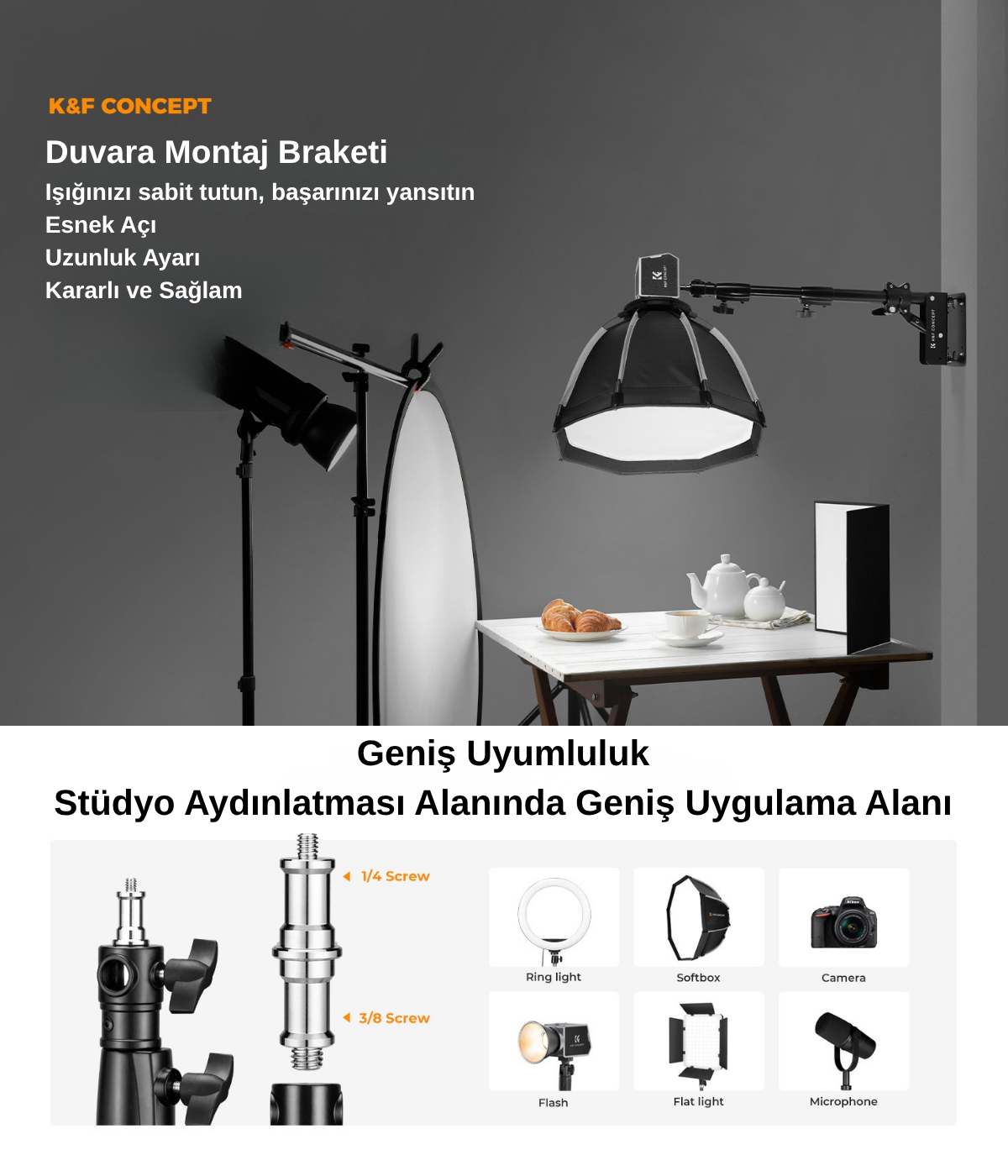 K&F Concept 100cm Duvara Monte Üçgen Bom Kolu