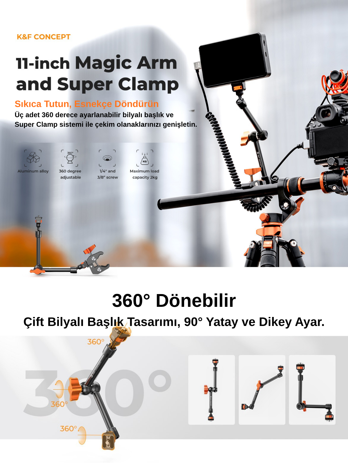 K&F Concept 11'' Magic Arm with Super Clamp