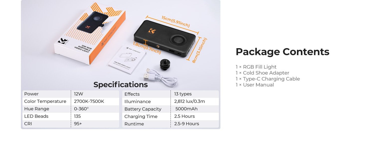 K&F Concept 12W RGB Pocket Video Light