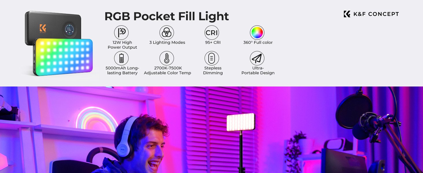 K&F Concept 12W RGB Pocket Video Light 