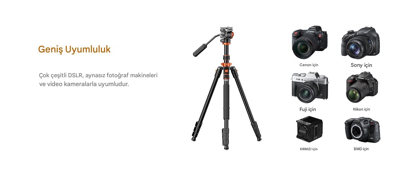 K&F Concept 200cm Alüminyum Tripod (O234A7+FH-03)