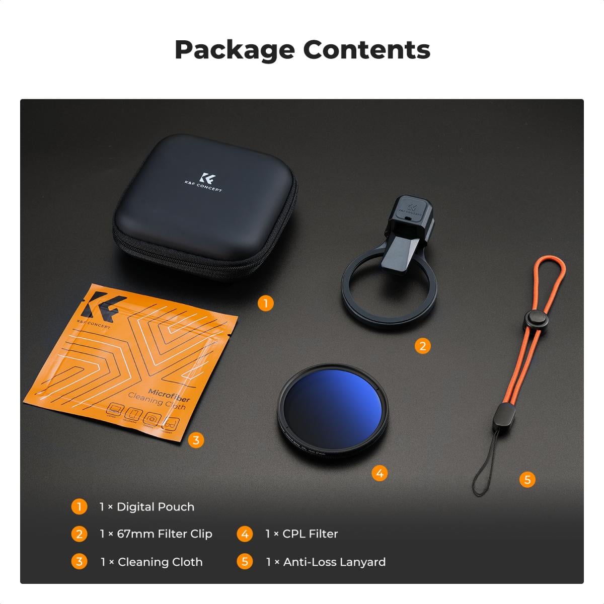K&F Concept 67mm Geçmeli CPL Telefon Lens Filtre Kiti
