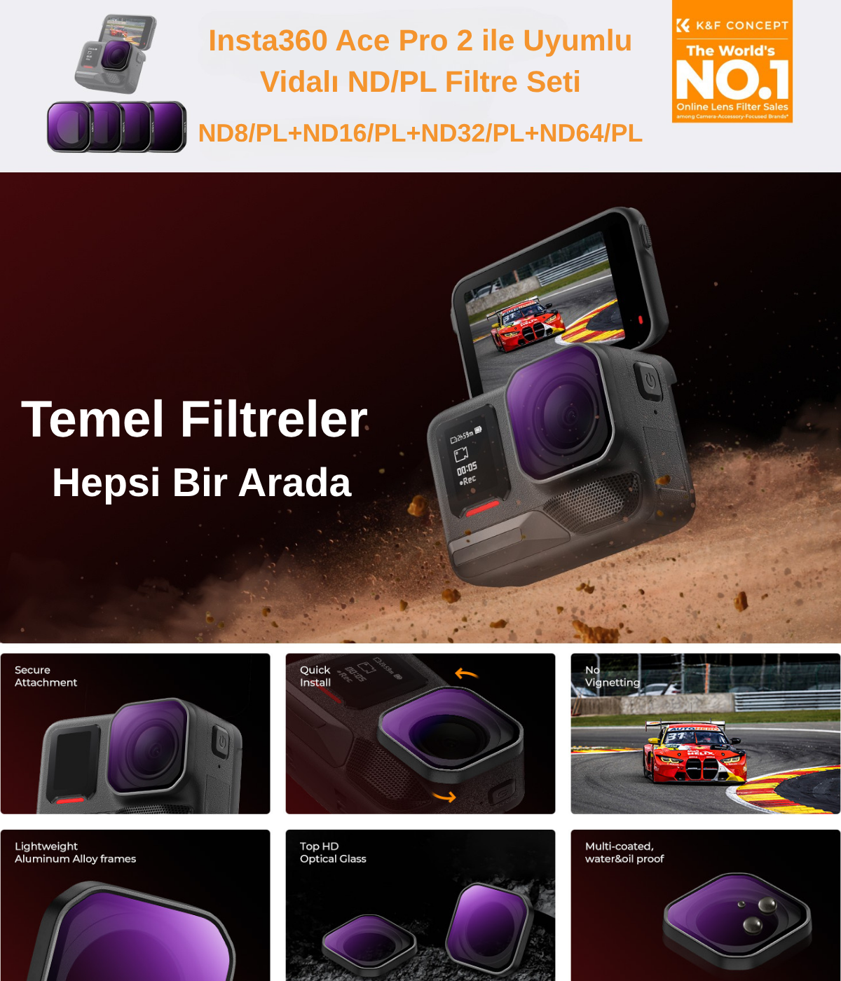 K&F Concept Insta360 Ace Pro 2 NDPL Fitre Seti (ND-PL8-16-32-64)