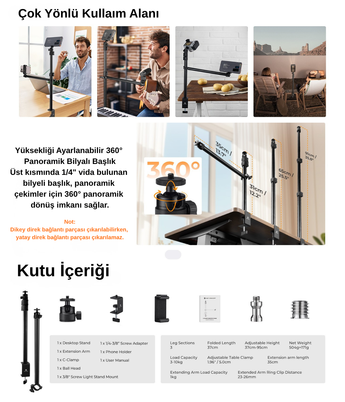 K&F Concept Kamera ve Telefon Masaüstü Montaj Standı