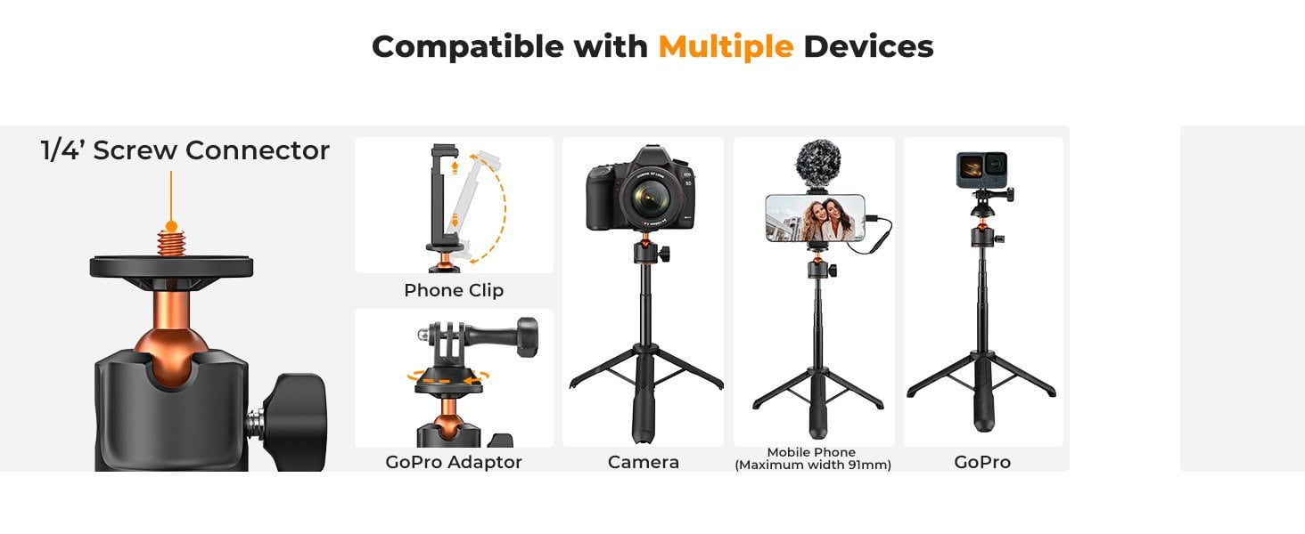 K&F Concept Selfie Çubuğu & Tripod (60cm)
