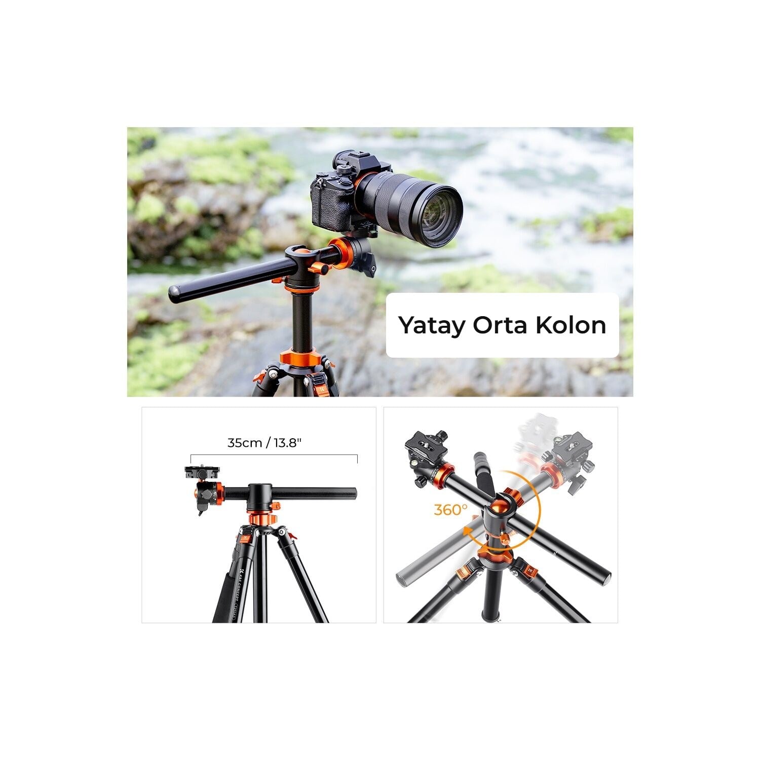 Deve boynu tripod yatay orta kolon 35 cm ve 360 derece dönüş