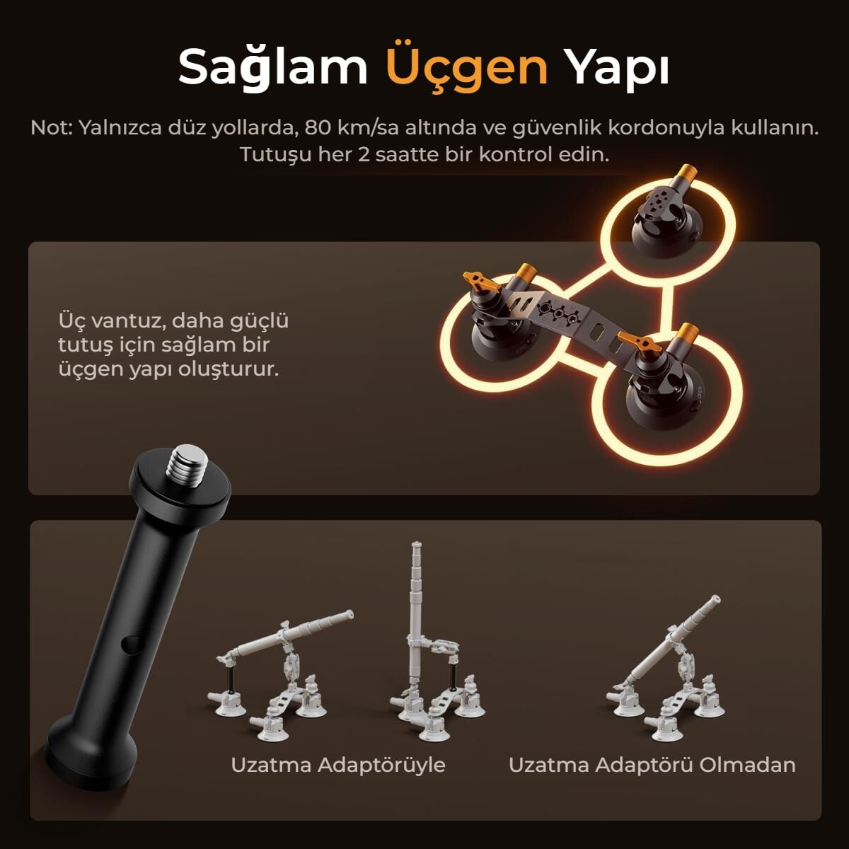 Araç montaj kiti üçlü vantuz üçgen yapı