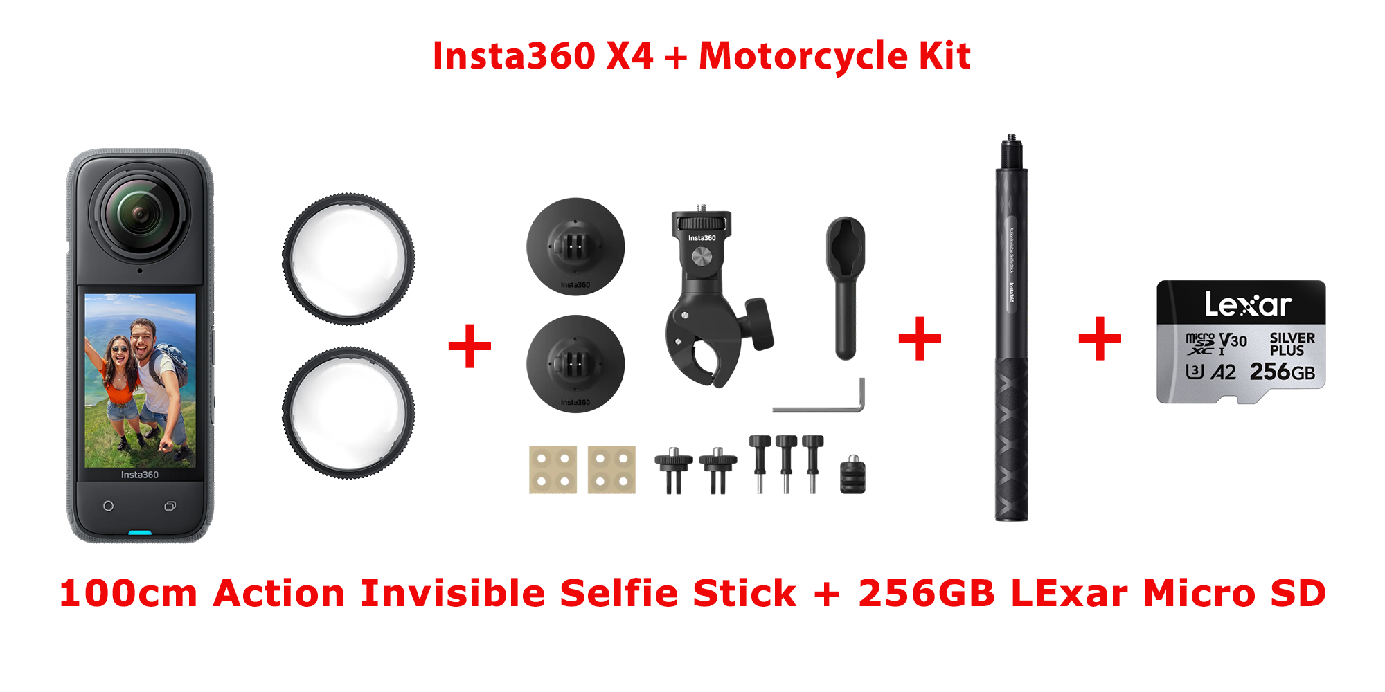 Insta360 X4 8K + Motosiklet Paketi + 100cm Action Stick + 256GB MicroSD