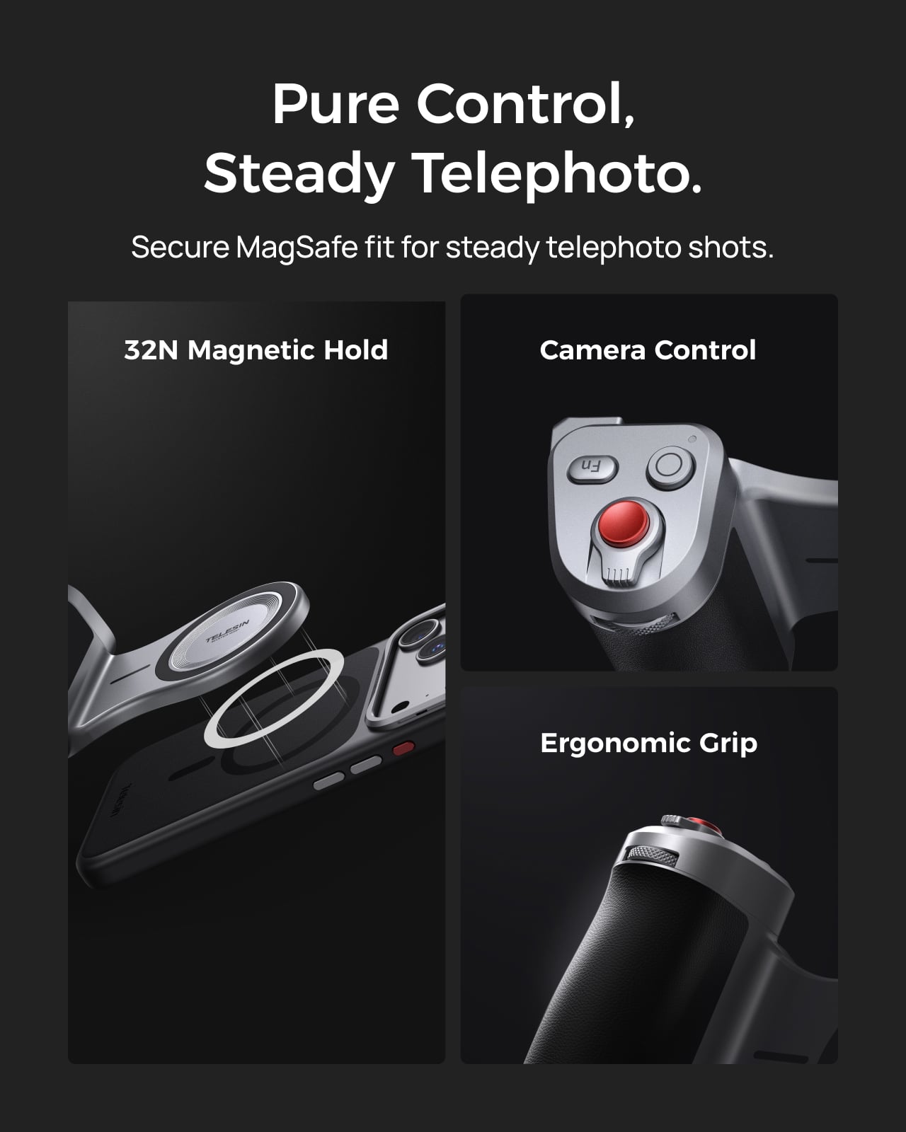 Telesin Master Grip MagSafe manyetik tutus ve kamera kontrol