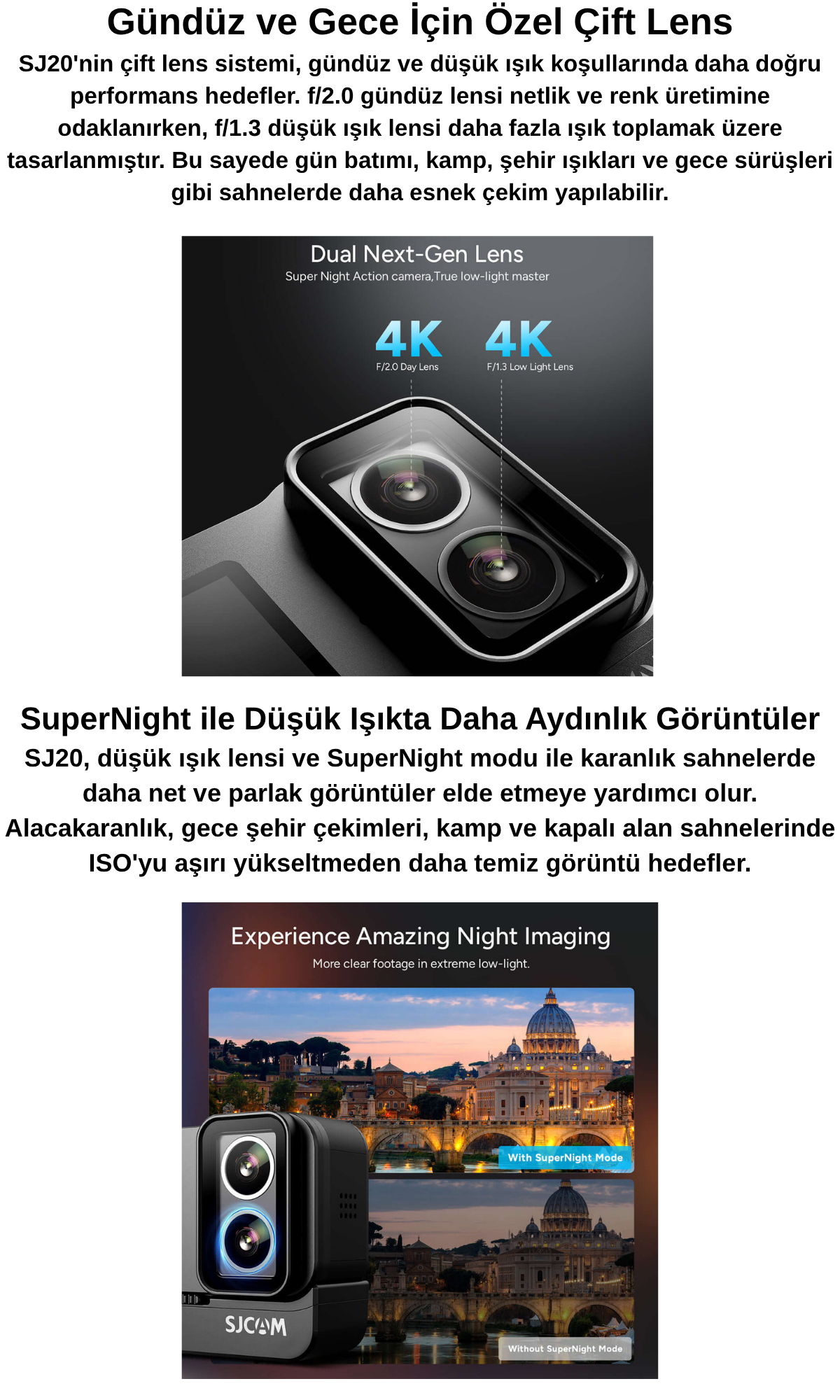 SJCAM SJ20 Dual Lens 4K Aksiyon Kamerası