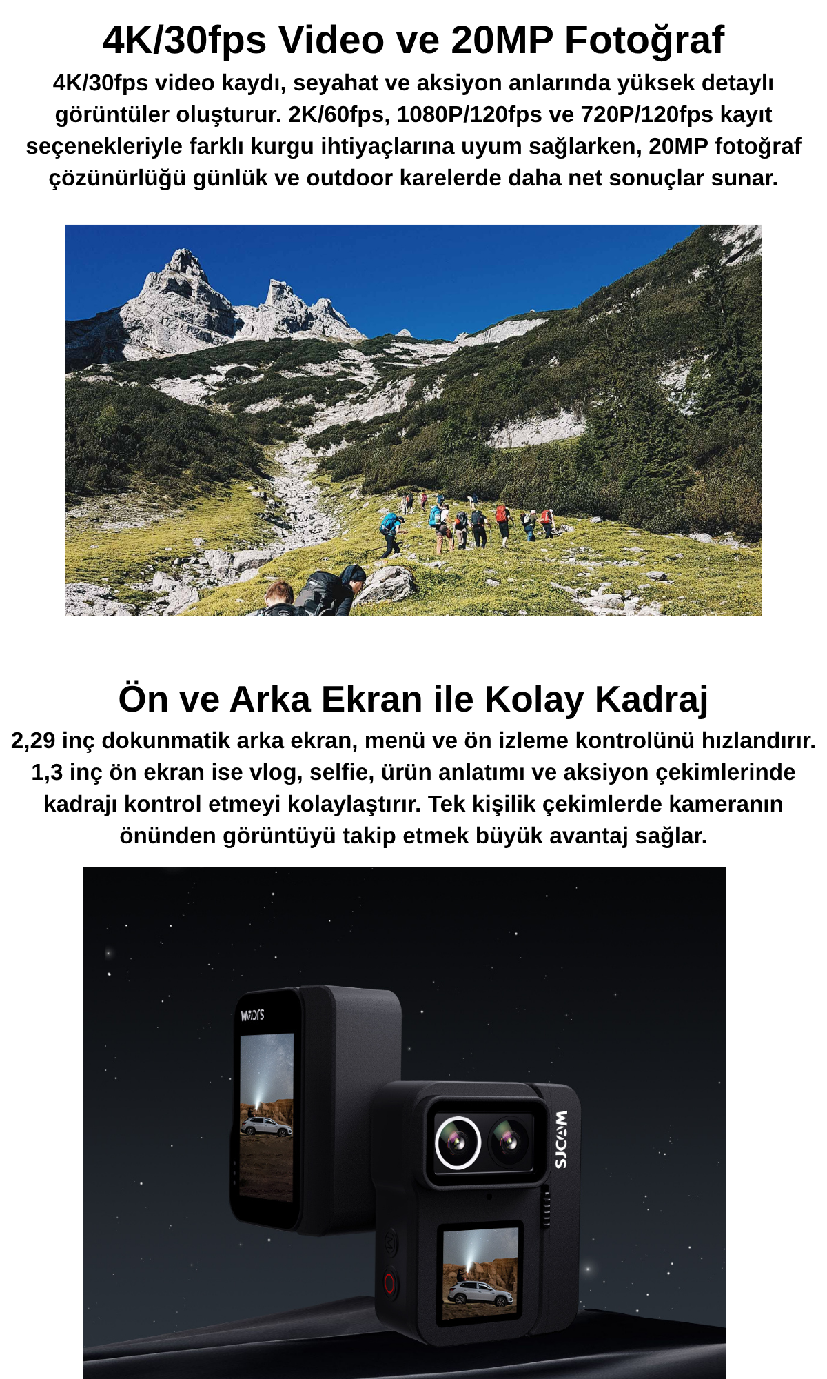 SJCAM SJ20 Dual Lens 4K Aksiyon Kamerası