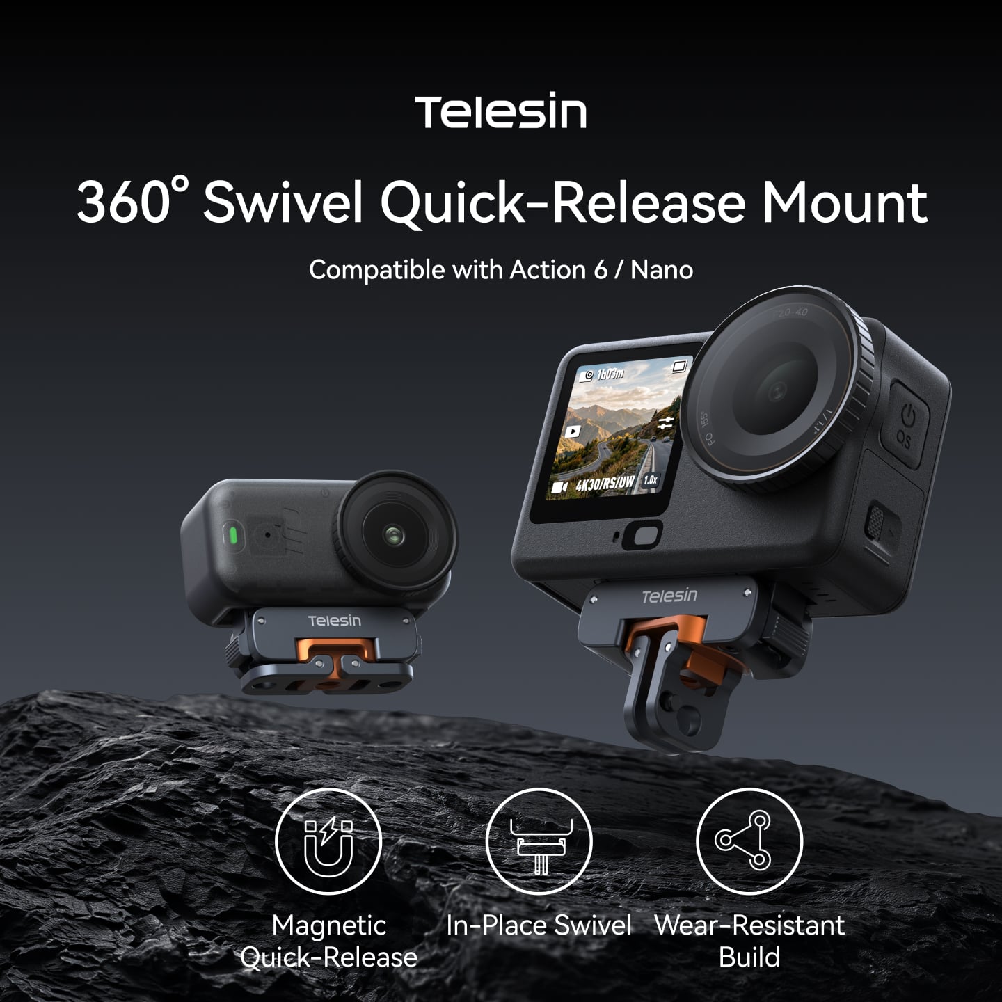 Telesin Osmo Action 6 için 360° Döndürülebilir Manyetik Adaptör