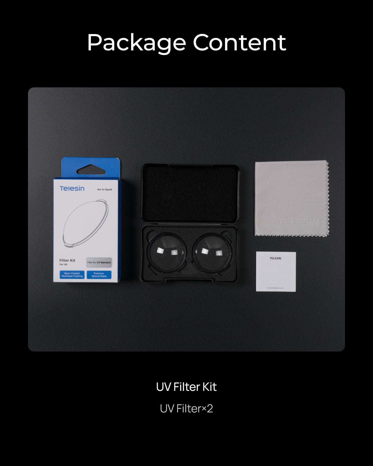 Telesin Insta360 X6 UV filtre kutu içeriği