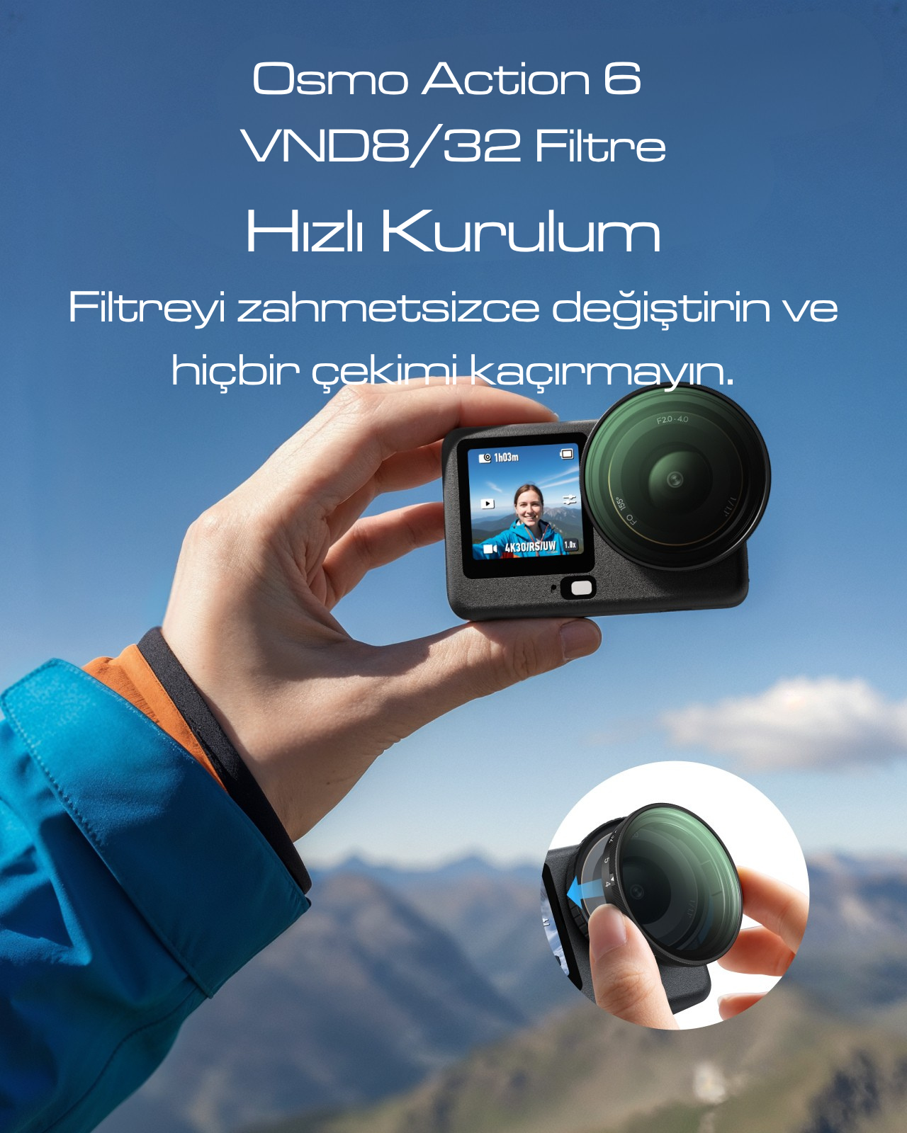 Osmo Action 6 için Değişken ND8-32 Filtre