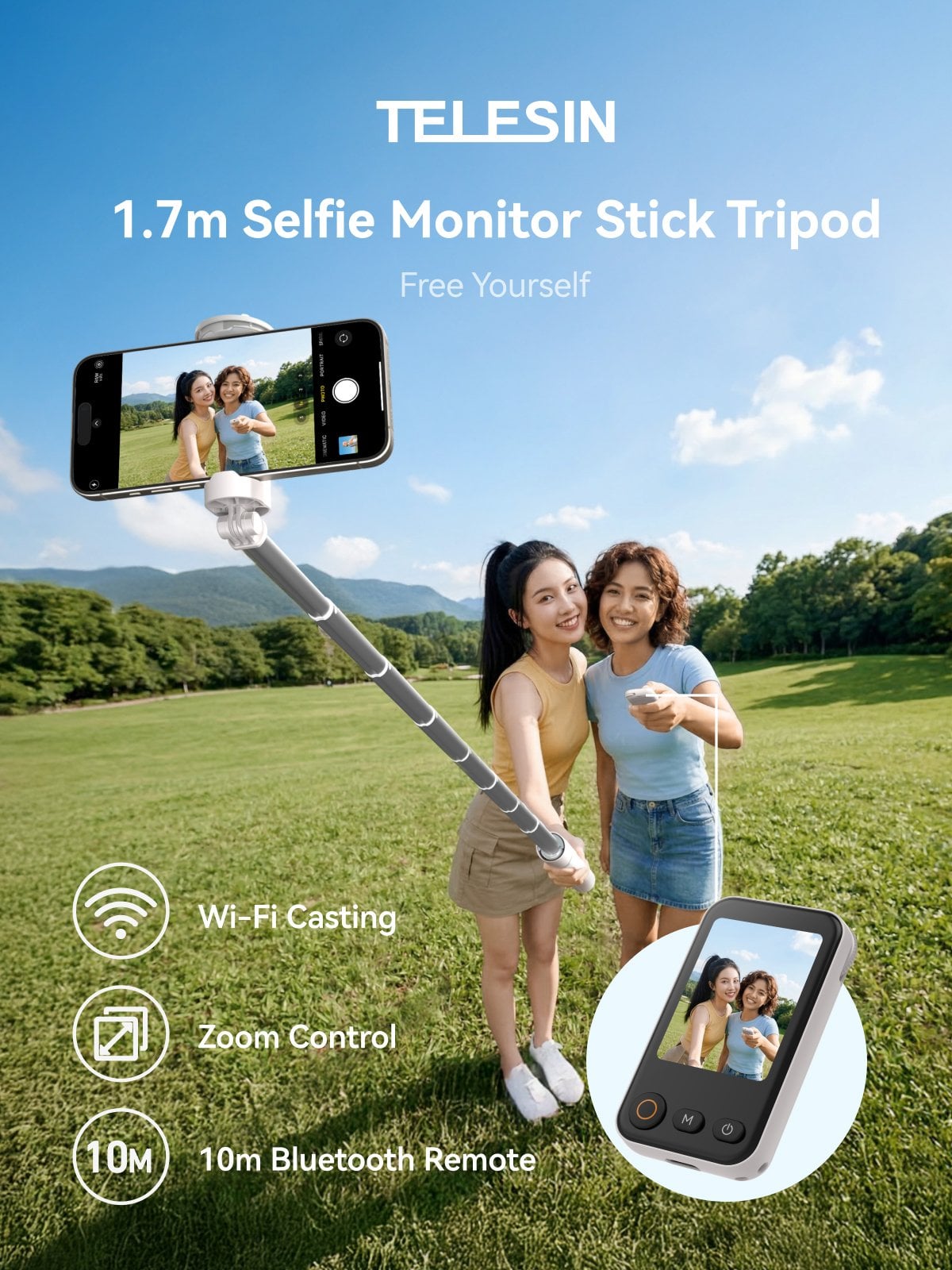 TELESIN 1.7m Monitor Stick Tripod