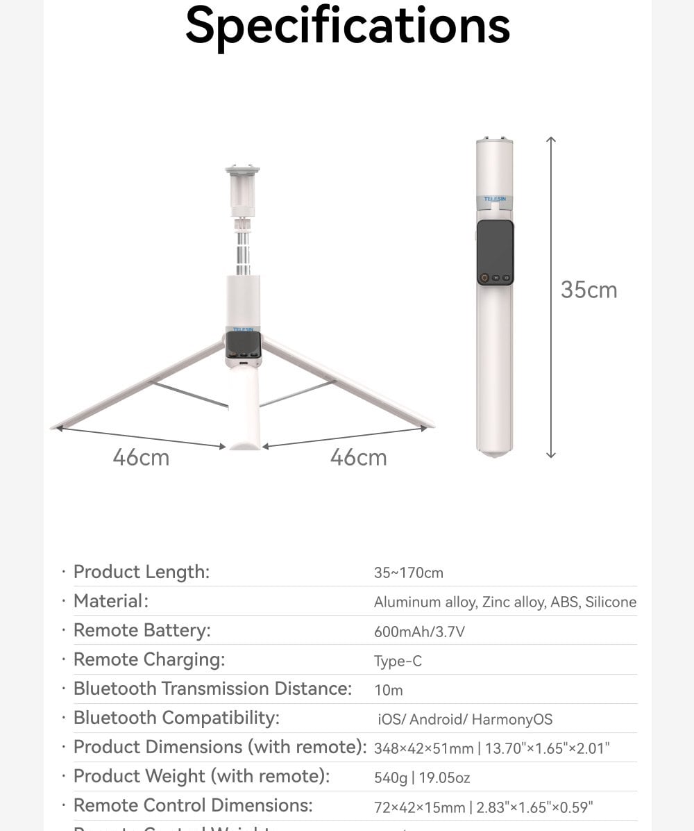 TELESIN 1.7m Monitor Stick Tripod