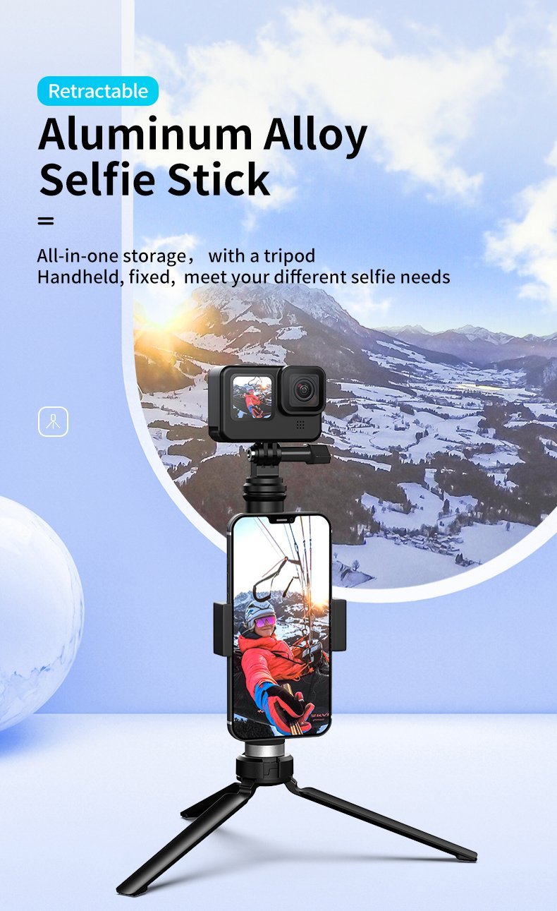 TELESIN 90CM Selfie Stick + Tripod + Cep Telefonu Klipsi