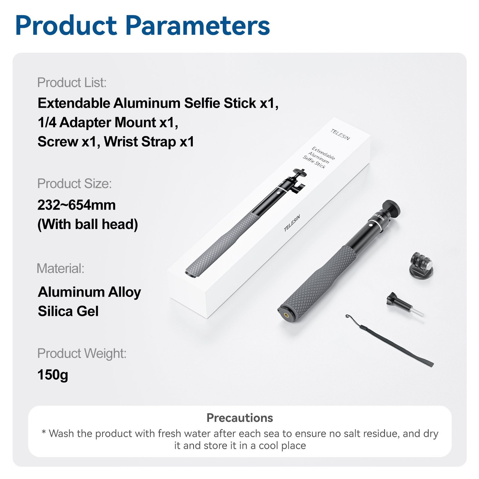 TELESIN Alüminyum Selfie Stick (65cm)