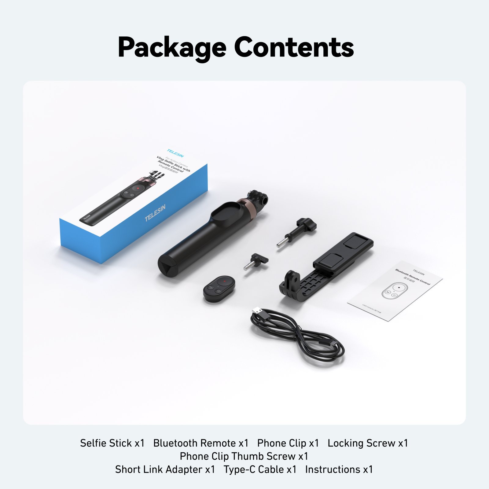 TELESIN Bluetooth Uaktan Kumandalı Selfie Stick