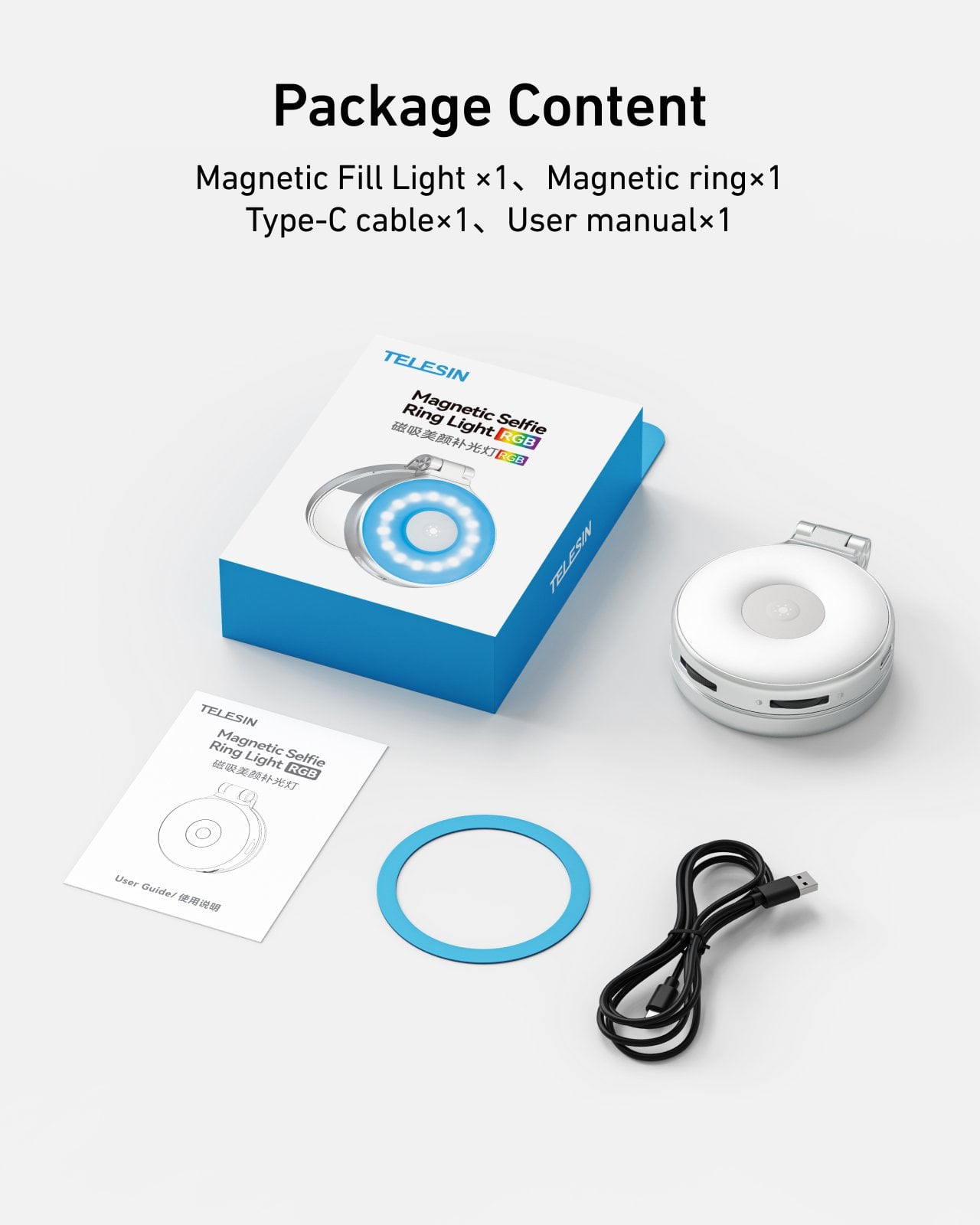 TELESIN Magnetic RGB Selfie Ring Light - Kutu İçeriği