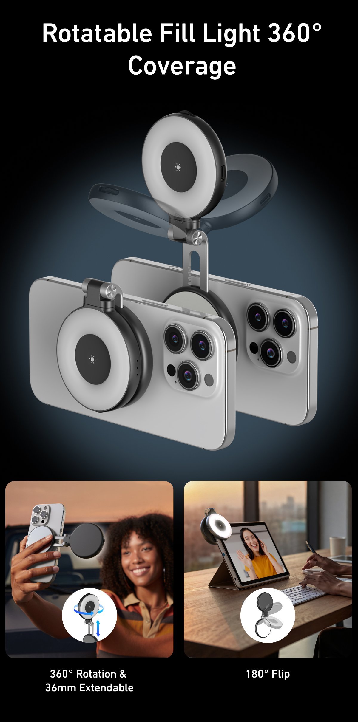 TELESIN Magnetic Selfie Light (Black)