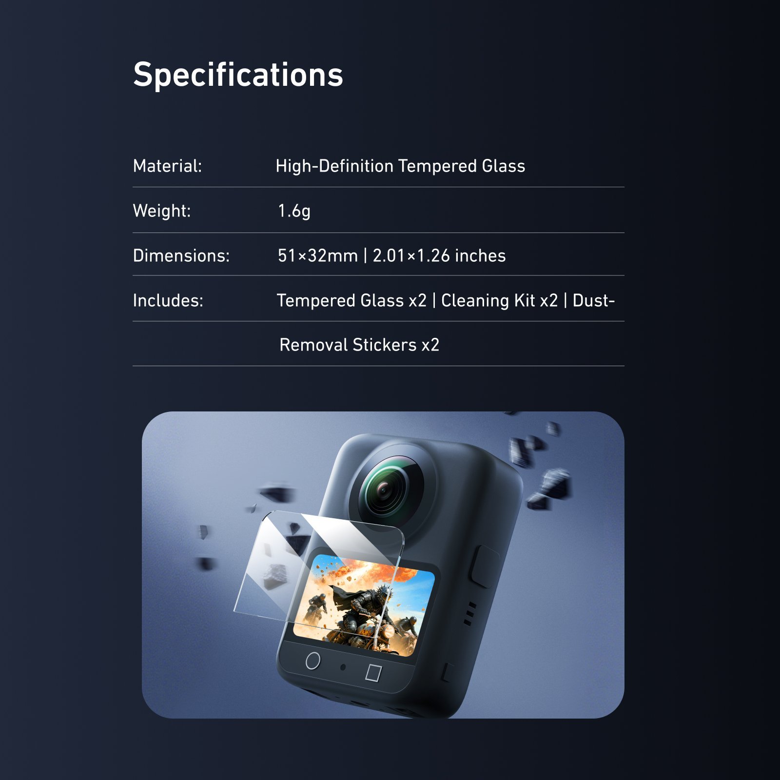 TELESIN Osmo 360 Tempered Glass Screen Protector