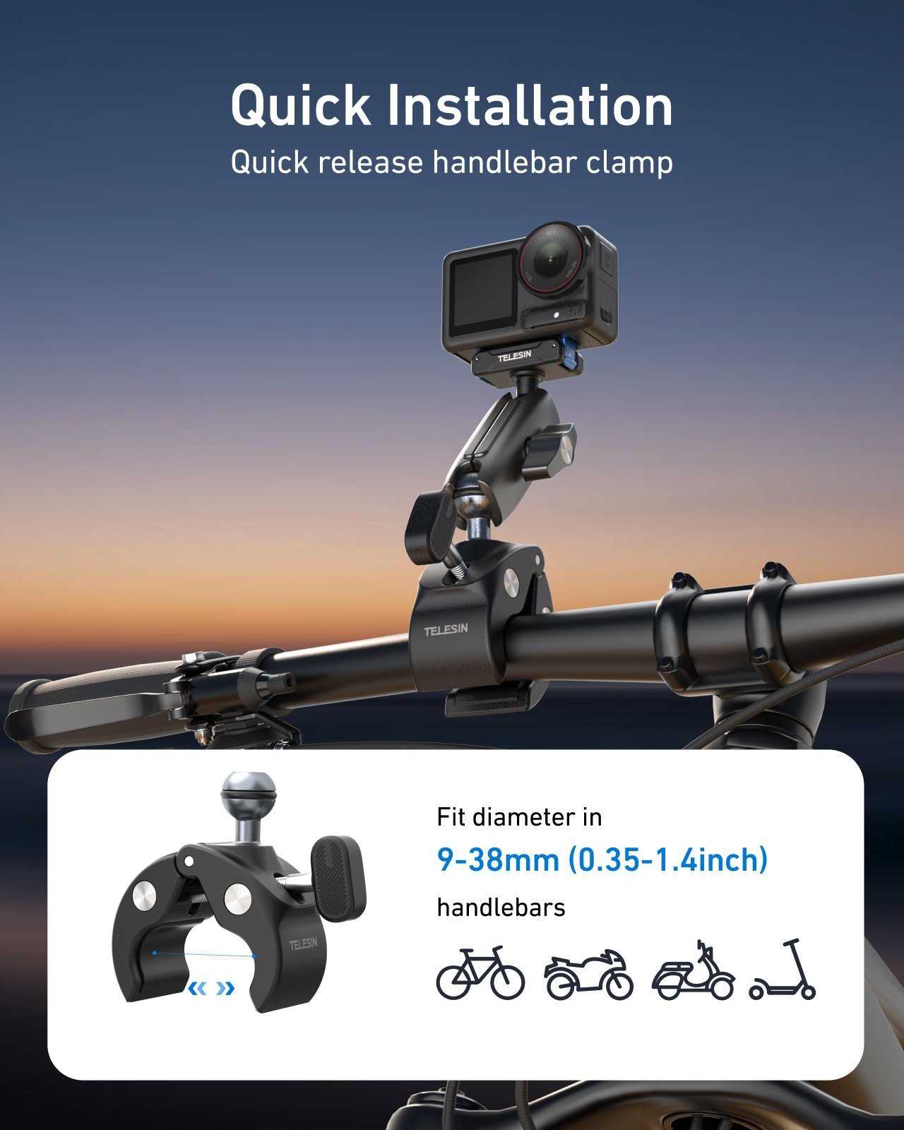 TELESIN Osmo Action 3-4-5 Pro Universal Tube Clamp