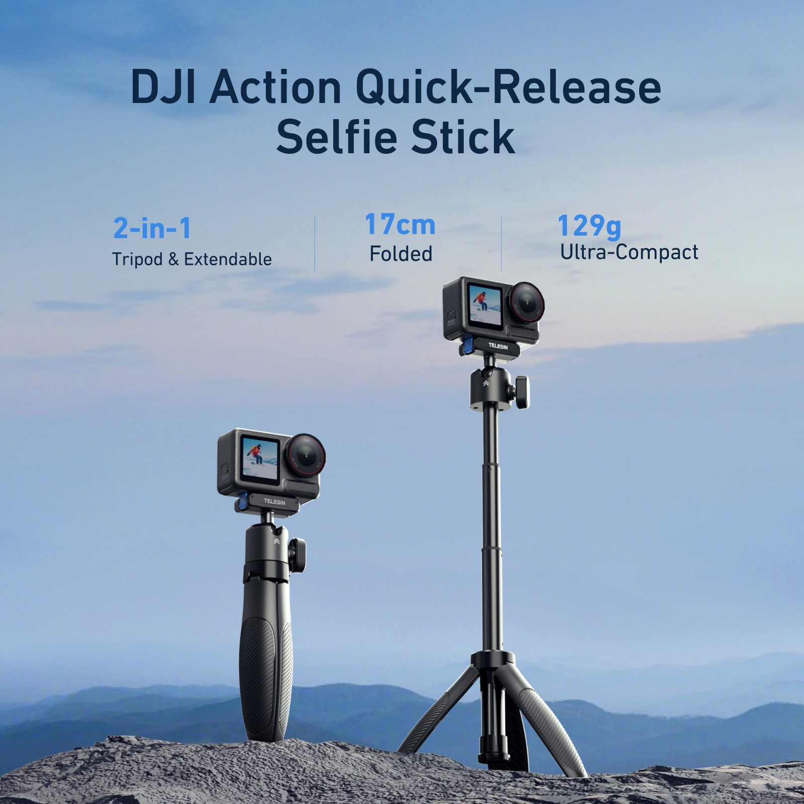 TELESIN Osmo Action için Hızlı Çıkarılabilir Selfie Stick