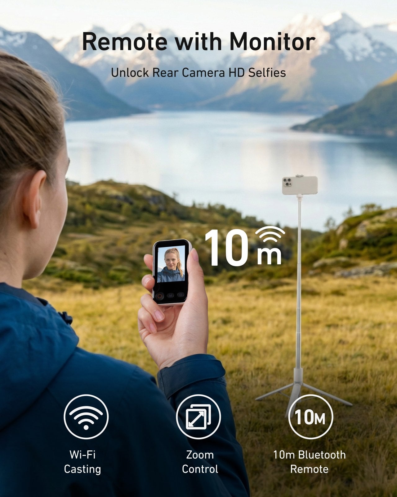 Telesin Ekranlı Akıllı Bluetooth Kumandalı Telefon Selfie Çubuğu & Tripod