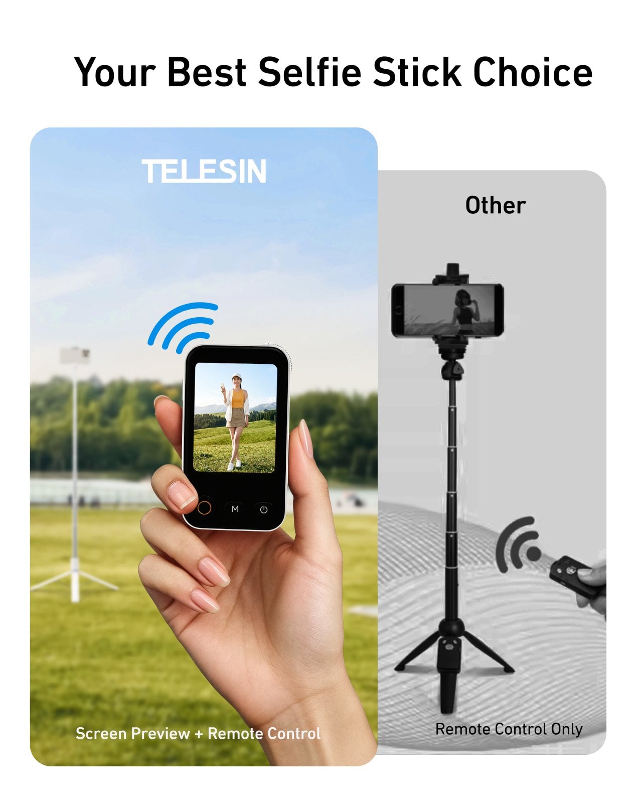 Telesin Ekranlı Akıllı Bluetooth Kumandalı Telefon Selfie Çubuğu & Tripod