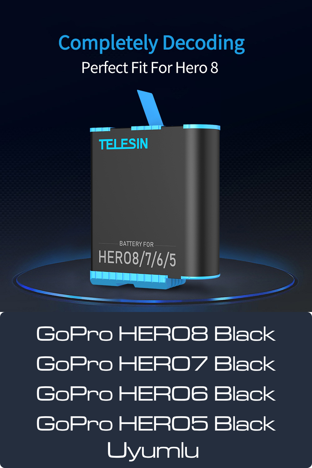 Telesin GoPro HERO8 Yedek Batarya