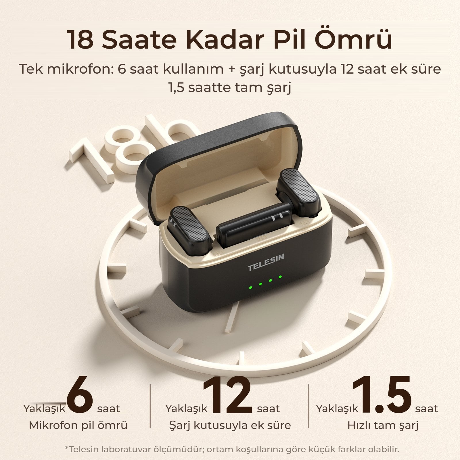 Type-C kablosuz mikrofon 18 saat pil ömrü