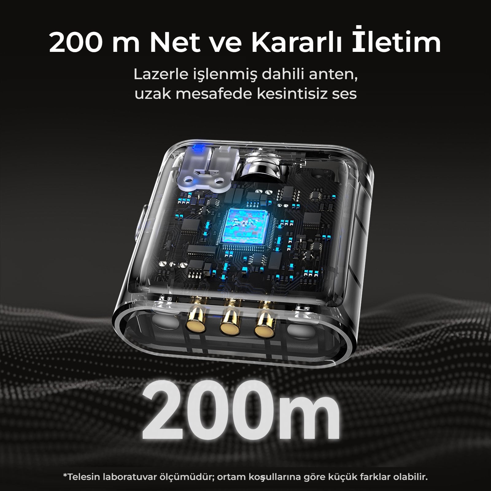 Type-C kablosuz mikrofon 200 metre iletim mesafesi