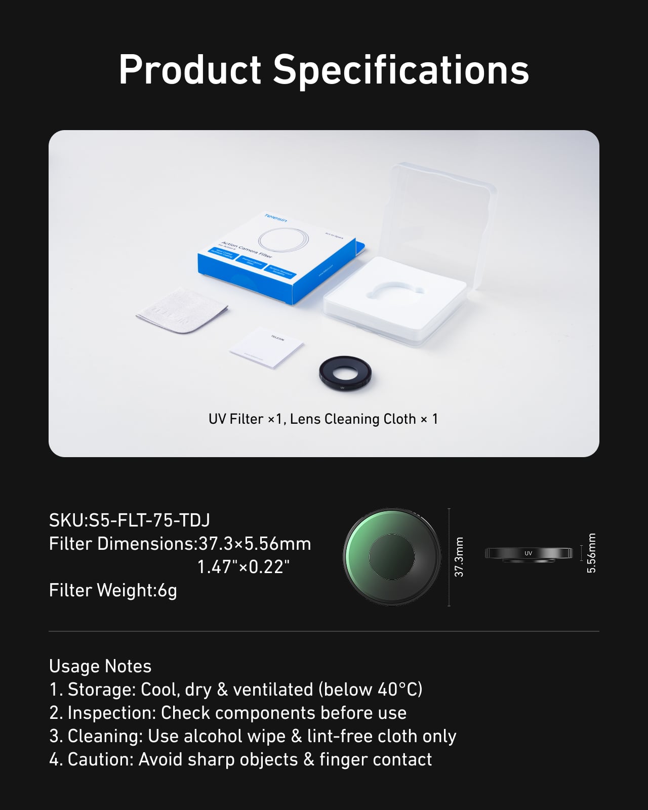 telesin osmo action 6 uv filtresi