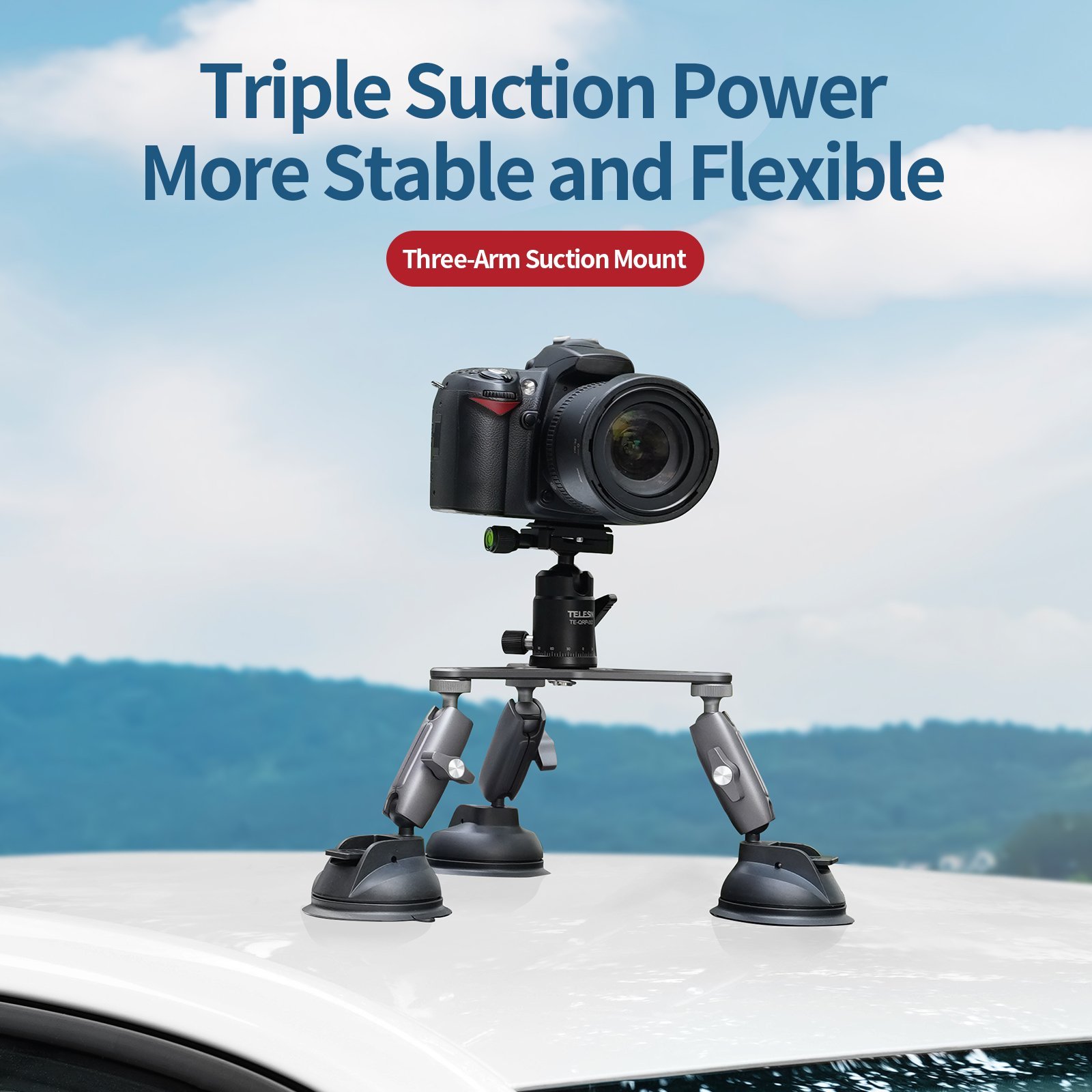 TELESIN Three-Arm Suction Mount