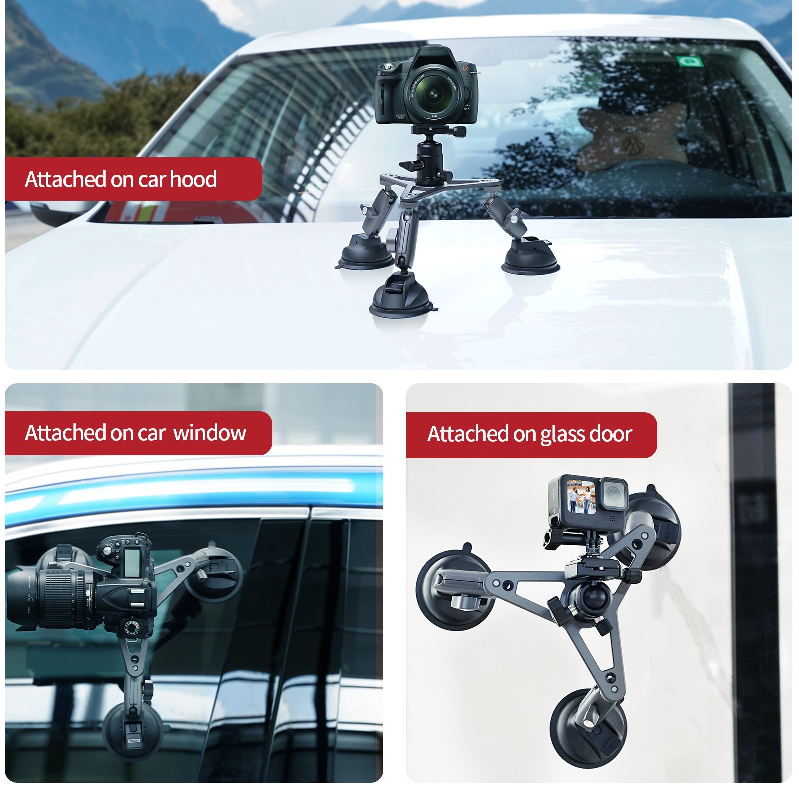 TELESIN Three-Arm Suction Mount