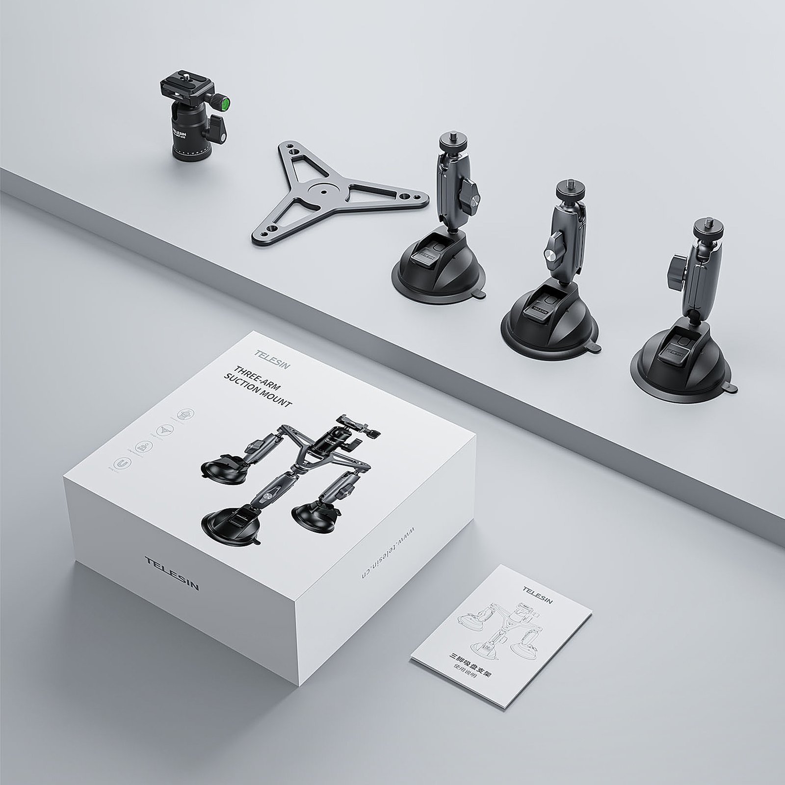 TELESIN Three-Arm Suction Mount