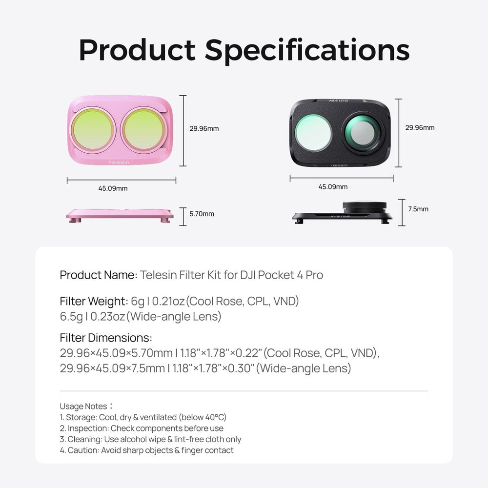 Telesin Osmo Pocket 4P Geniş Açı Lens teknik özellikler ve ölçüler