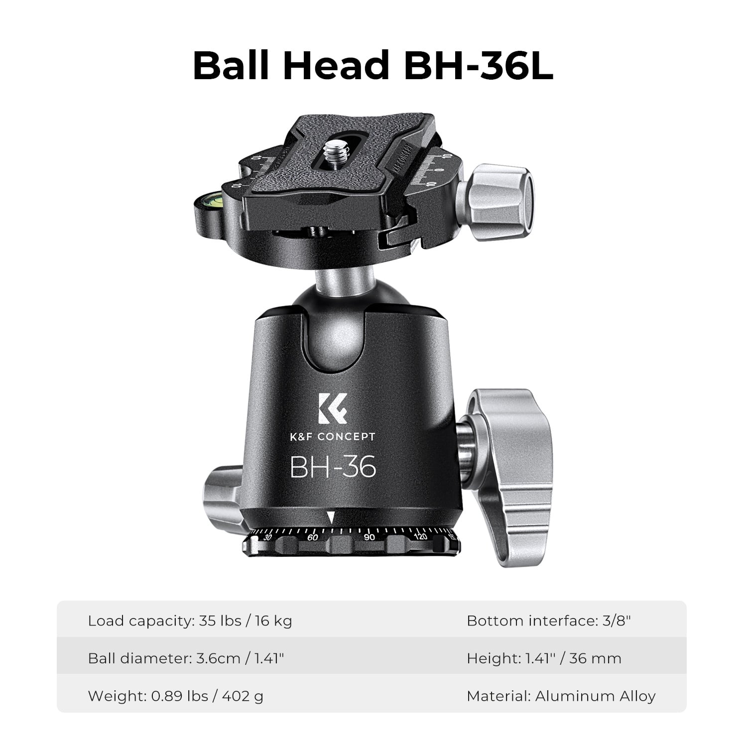 Karbon Fiber Kamera Tripodu BH-36 36mm metal bilyalı başlık - K&F Concept X284C4