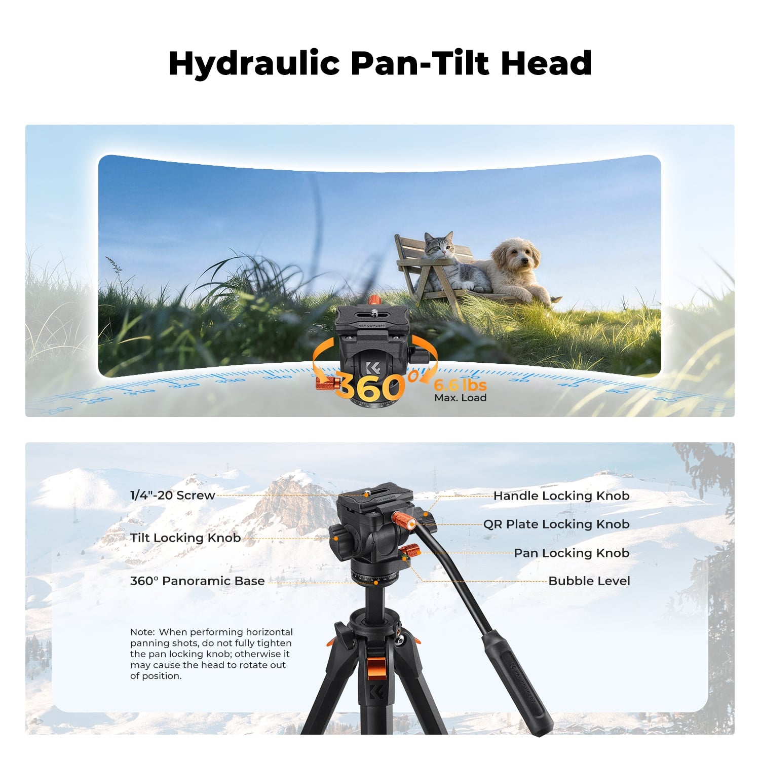 Alüminyum Tripod hidrolik başlık parçaları - K&F Concept A305A3+FH-04 fluid kafa