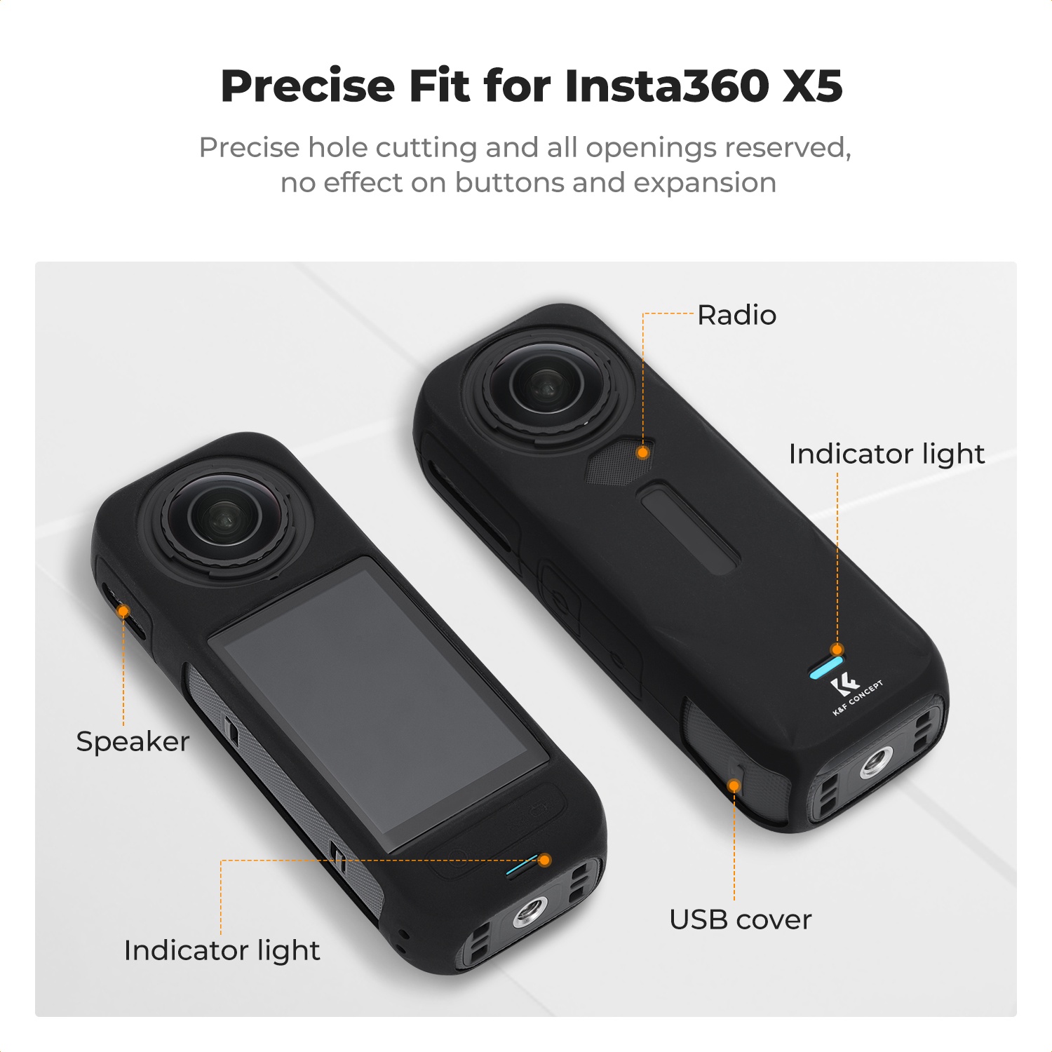 Insta360 X5 silikon kılıf hassas kesimler hoparlör gösterge ışığı USB kapağı