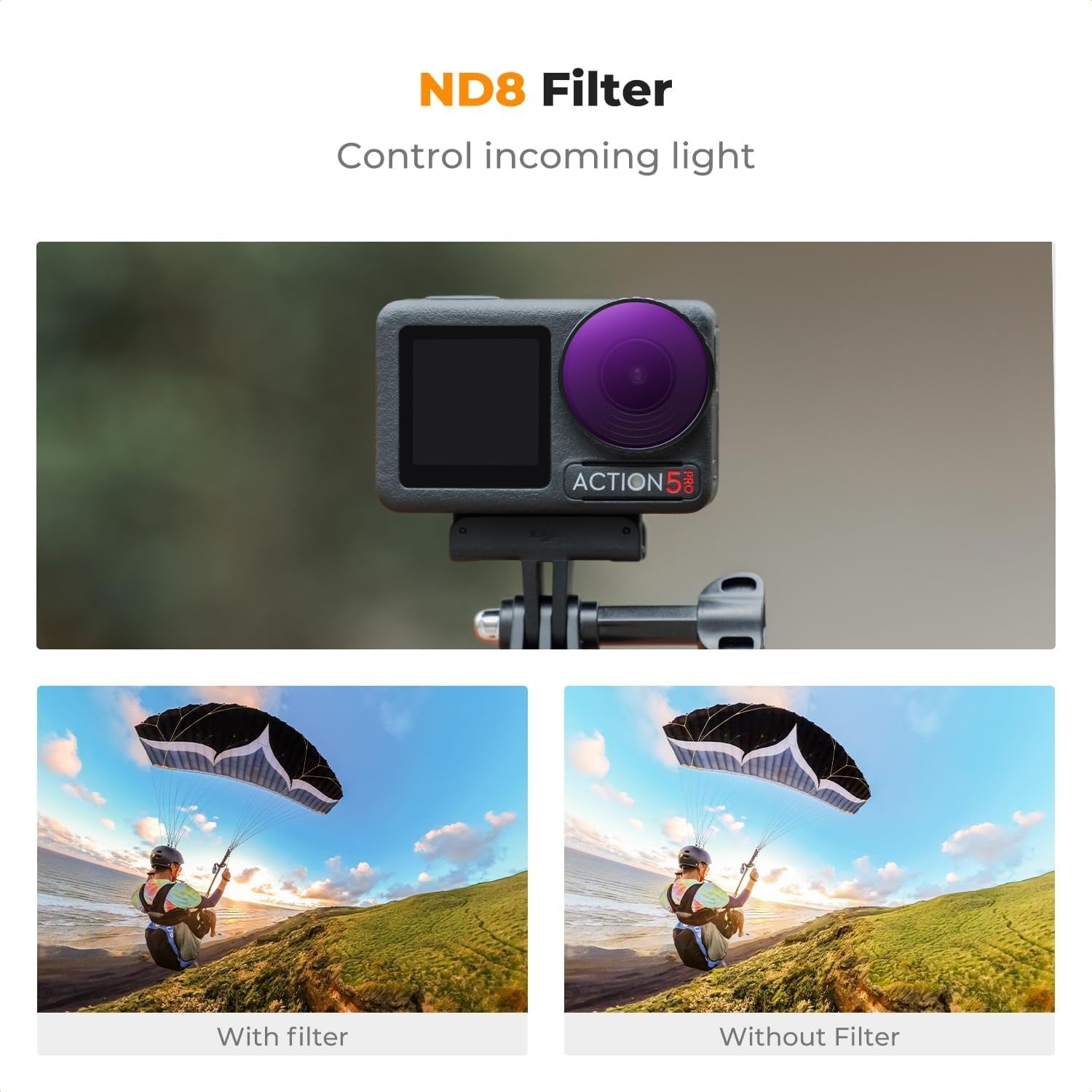 Osmo Action 5 Pro ND8 filtre ile ve filtresiz çekim karşılaştırması