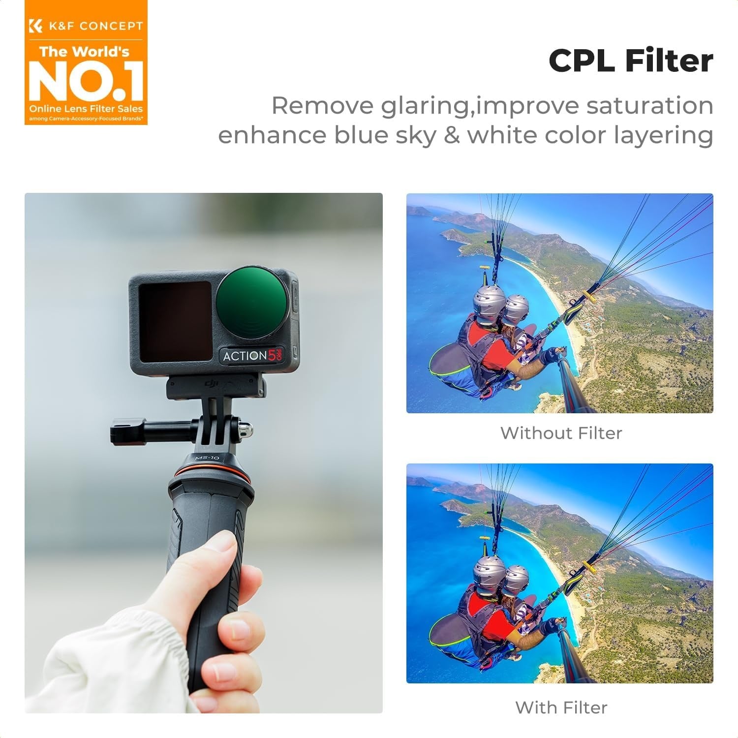 K&F Concept Osmo Action 5 Pro CPL filtre ile ve filtresiz karşılaştırma