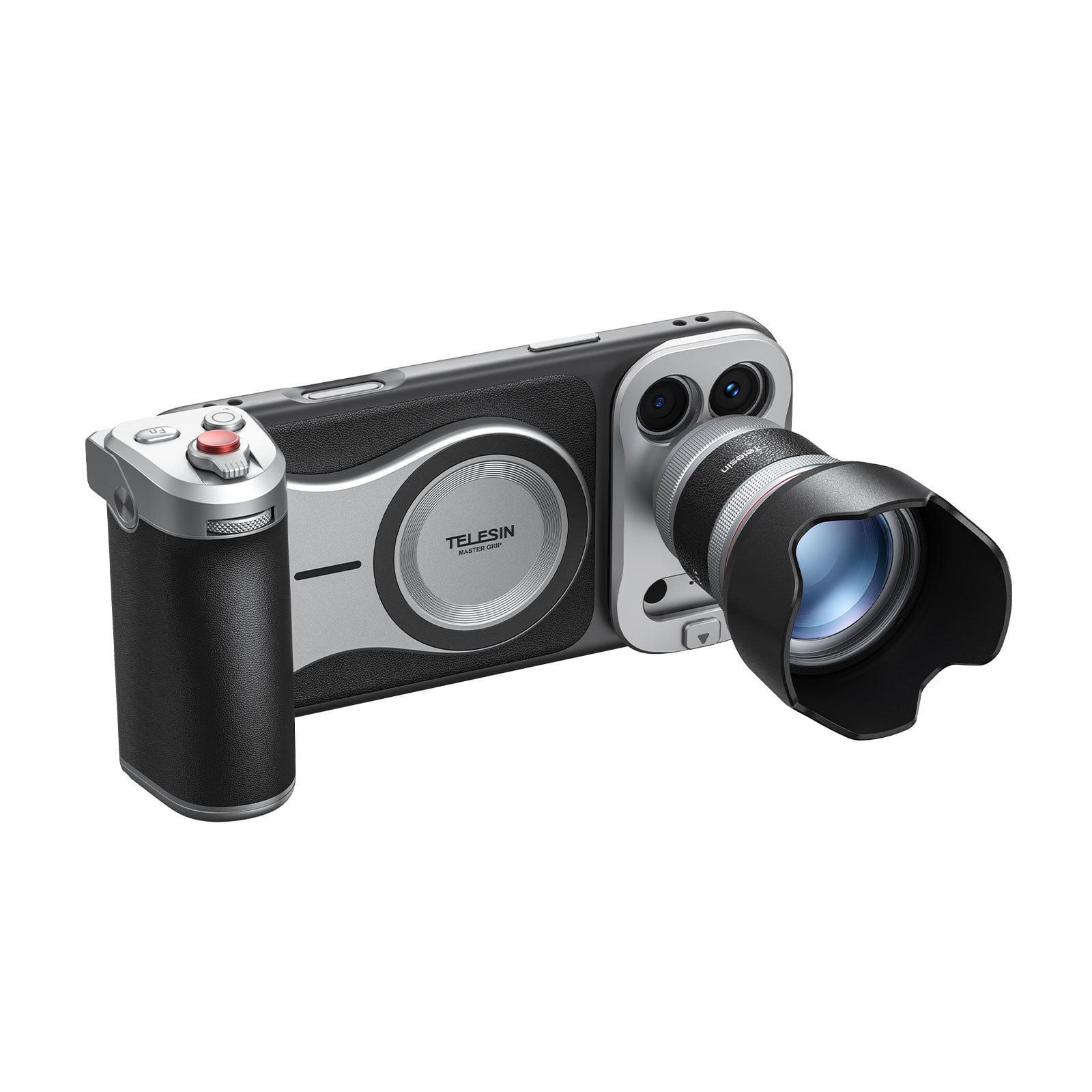 iPhone telefoto lens 3.5X, Telesin Master Grip üzerinde
