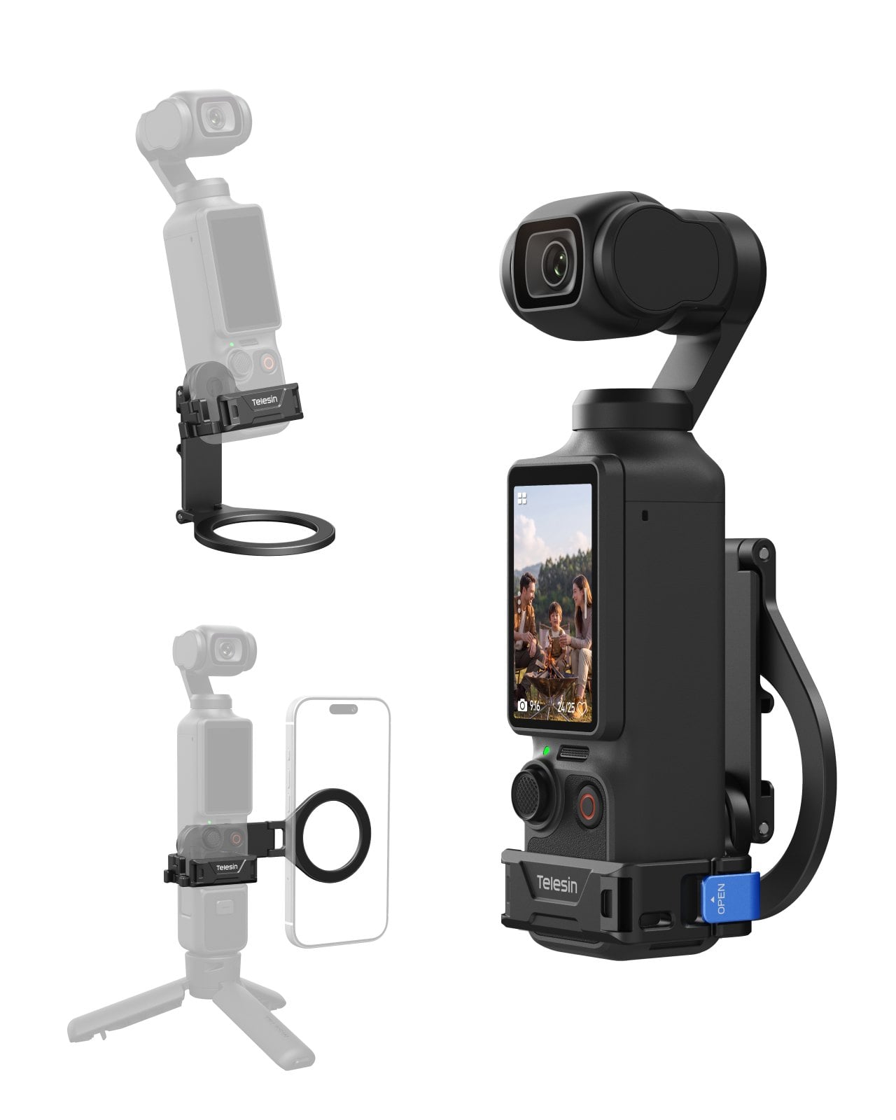 Telesin Osmo Pocket manyetik stand ve genişletme çerçevesi, Pocket 3 mıknatıslı tutucu