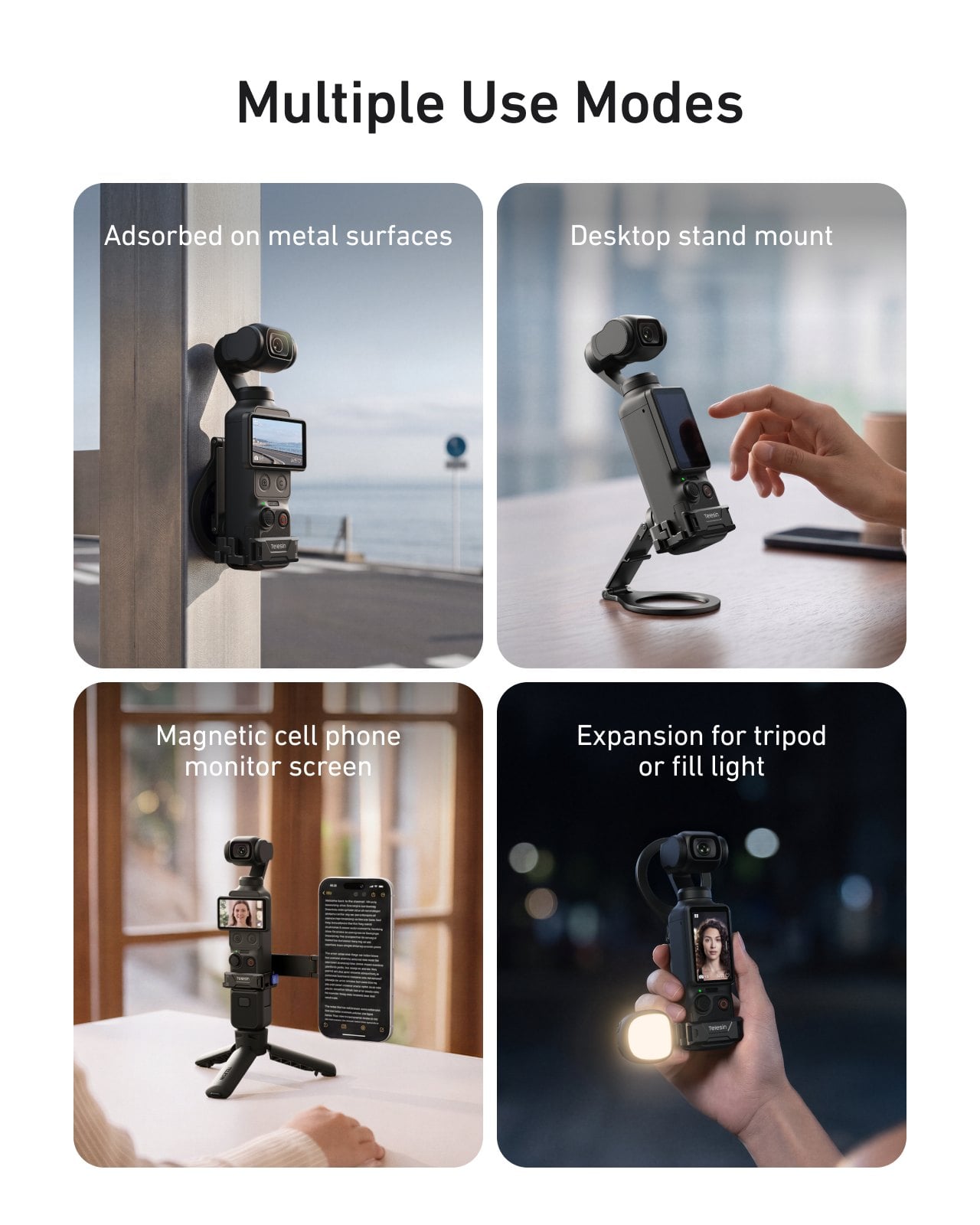 Metal yüzey, masa standı, manyetik telefon monitörü ve genişletme modları