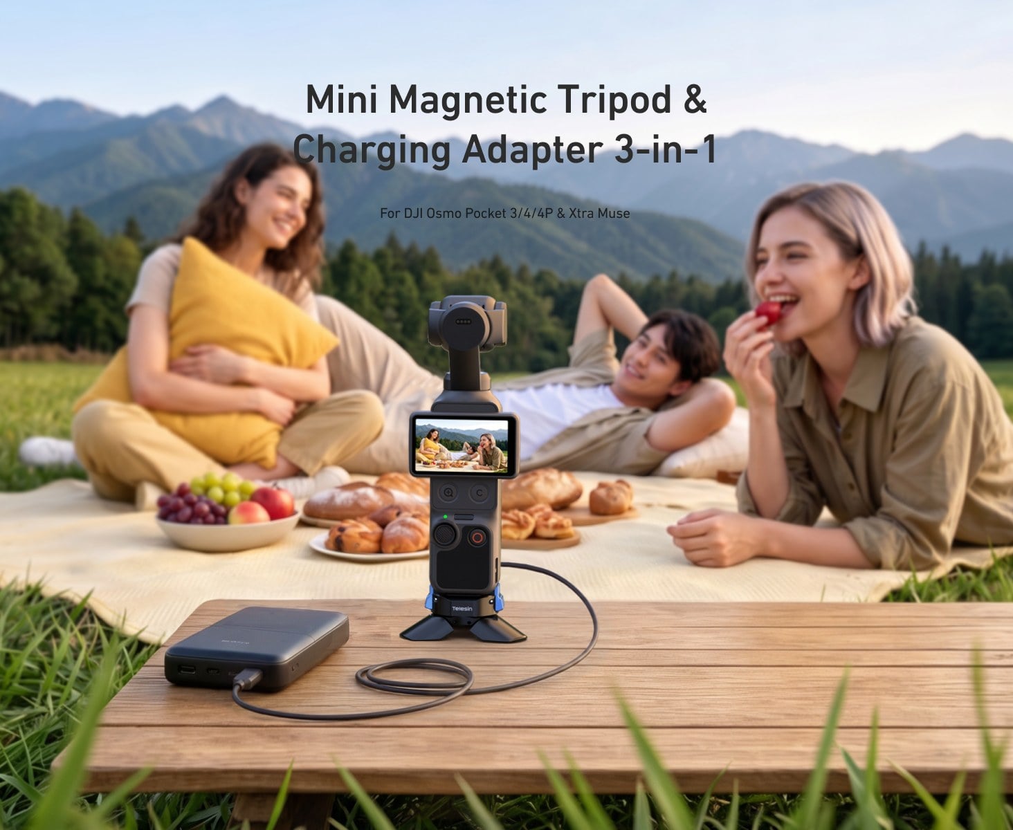 Osmo Pocket şarjlı tripod ile powerbank bağlıyken çekim