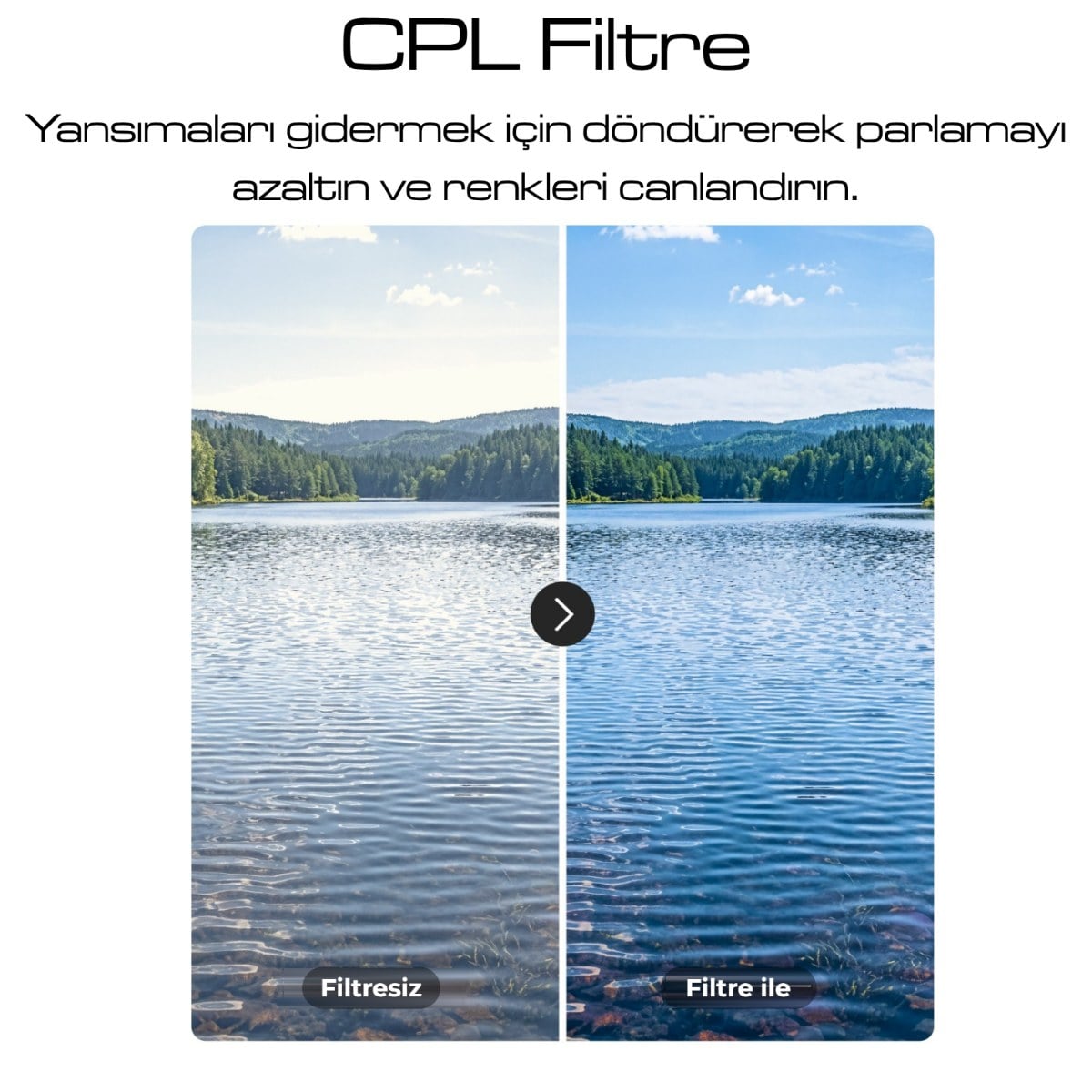 CPL filtre ile göl yüzeyindeki yansımanın azalması